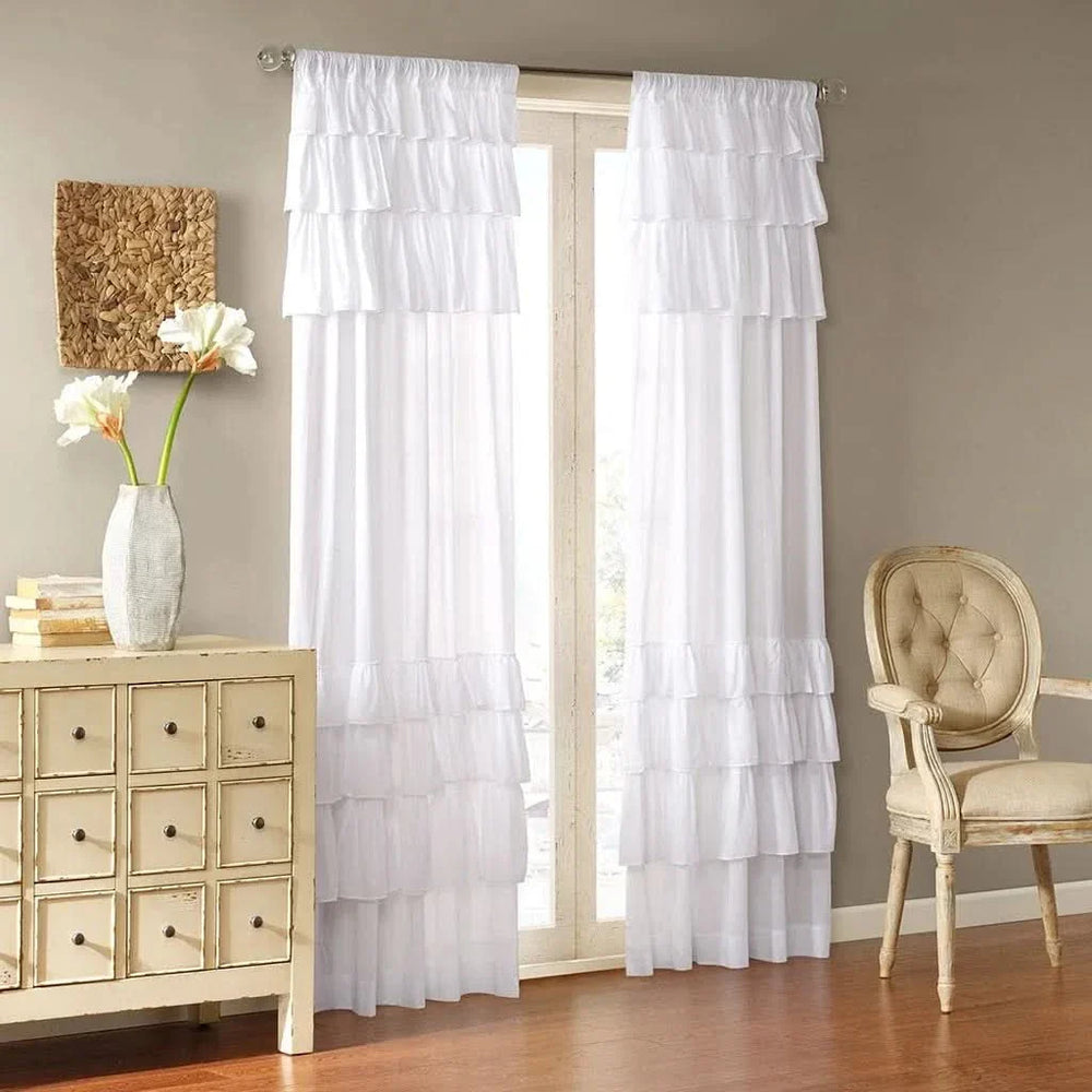 Cotton Curtain Panel White 50x84 Oversized Ruffle Design For Living Room Media 2