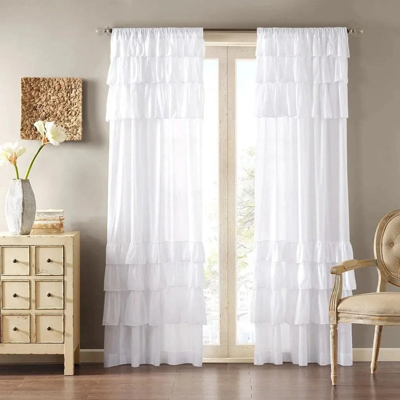 Cotton Curtain Panel White 50x84 Oversized Ruffle Design For Living Room