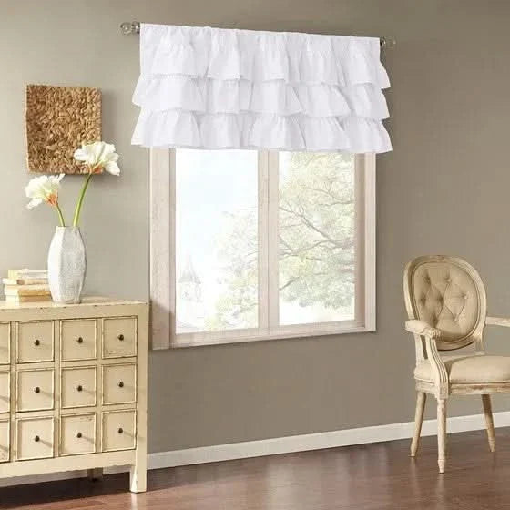 Cotton Valance Oversized Ruffle Rod Pocket White 50x18 Window Decor