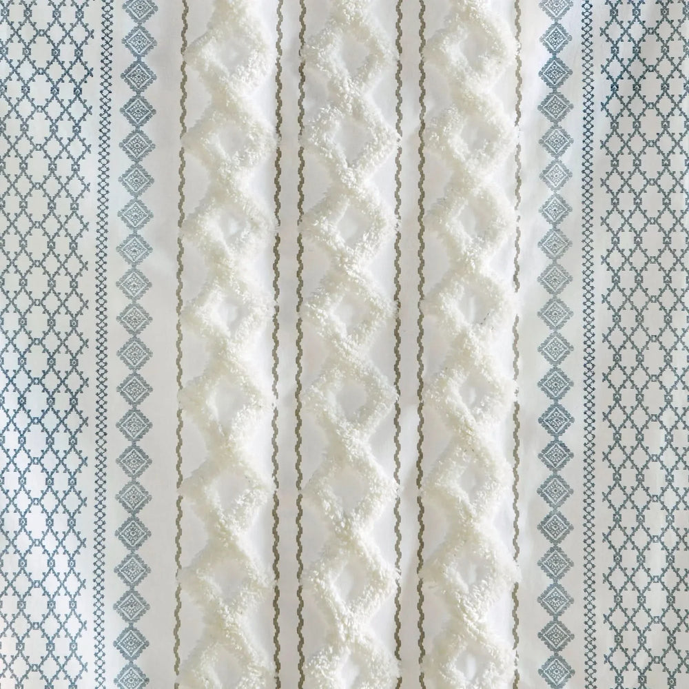 Cotton Curtain Panel Printed Chenille Stripe Lined Window Drapes Soft Media 2