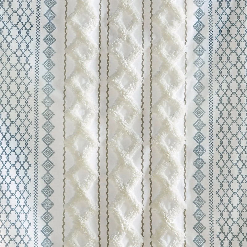 Cotton Curtain Panel Printed Chenille Stripe Lined Window Drapes Soft