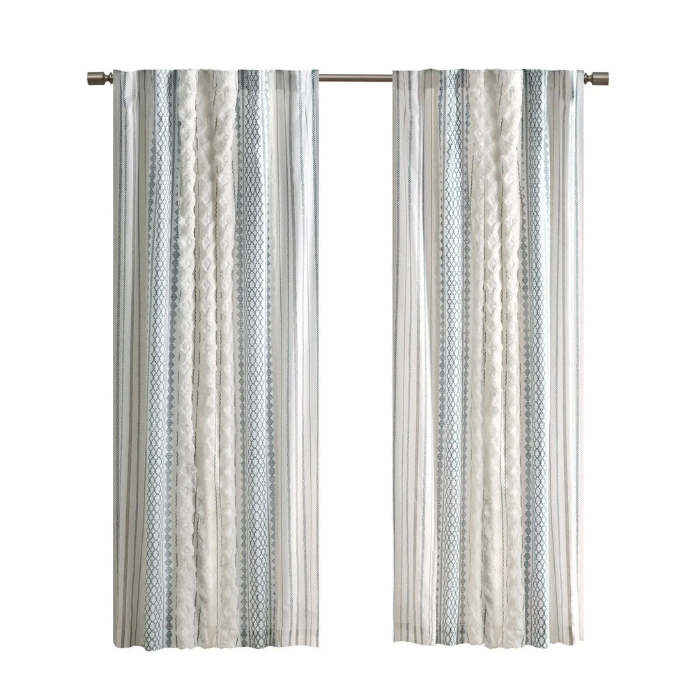 Cotton Curtain Panel Printed Chenille Stripe Lined Window Drapes Soft Media 3