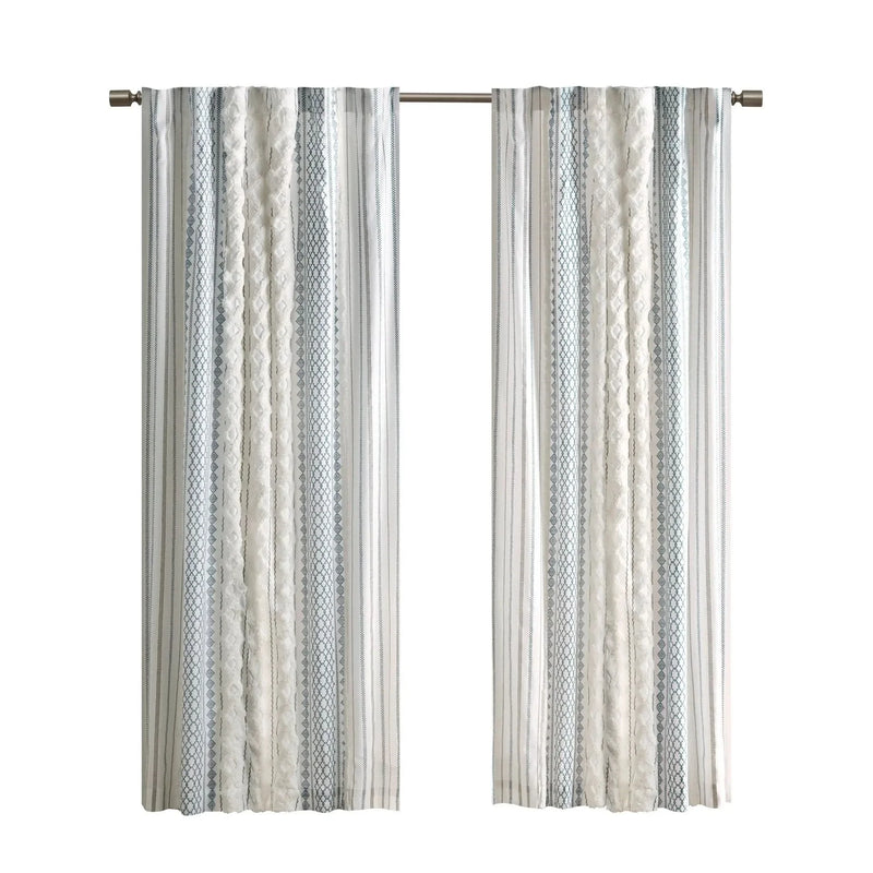 Cotton Curtain Panel Printed Chenille Stripe Lined Window Drapes Soft