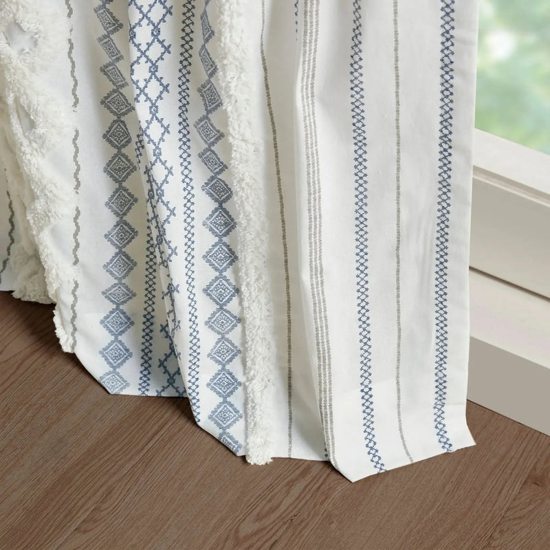 Cotton Curtain Panel Printed Chenille Stripe Lined Window Drapes Soft