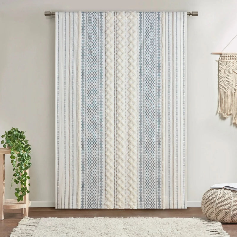 Cotton Curtain Panel Printed Chenille Stripe Lined Window Drapes Soft