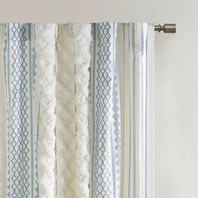 Cotton Curtain Panel Printed Chenille Stripe Lined Window Drapes Soft