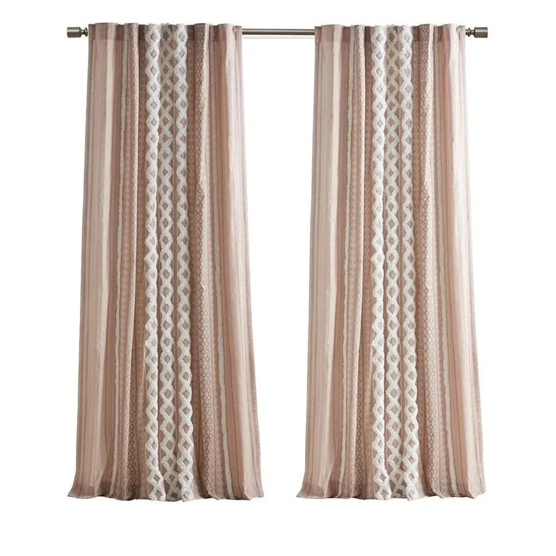 Cotton Curtain Panel Printed With Chenille Stripe Lining Blush 50x84