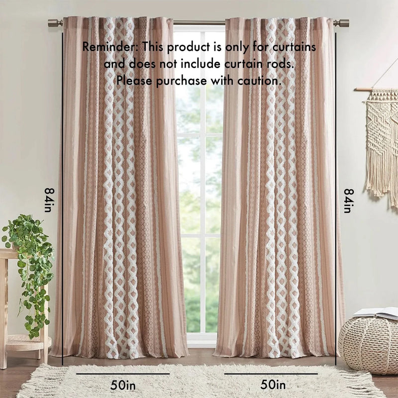 Cotton Curtain Panel Printed With Chenille Stripe Lining Blush 50x84