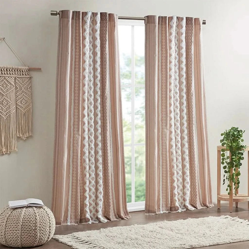 Cotton Curtain Panel Printed With Chenille Stripe Lining Blush 50x84