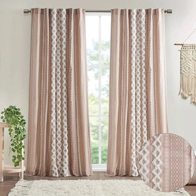 Cotton Curtain Panel Printed With Chenille Stripe Lining Blush 50x84