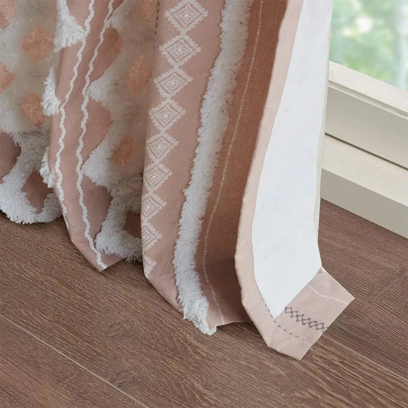 Cotton Curtain Panel Printed With Chenille Stripe Lining Blush 50x84