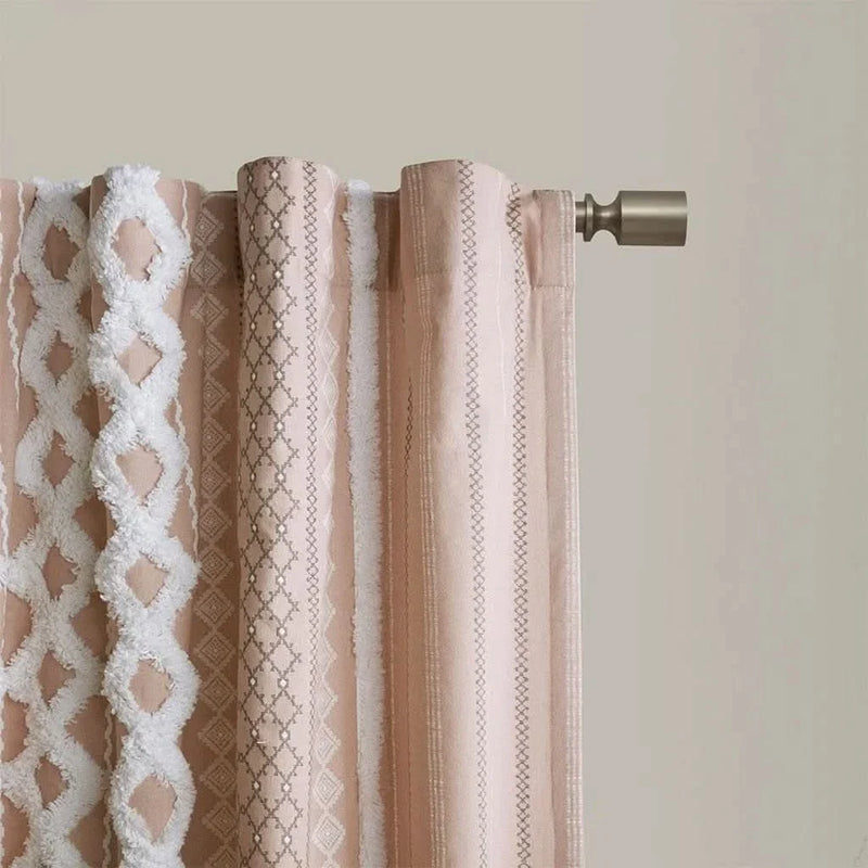 Cotton Curtain Panel Printed With Chenille Stripe Lining Blush 50x84