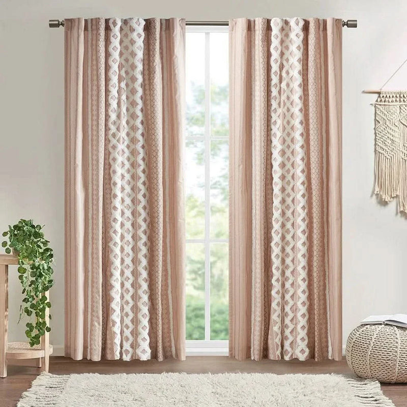 Cotton Curtain Panel Printed With Chenille Stripe Lining Blush 50x84