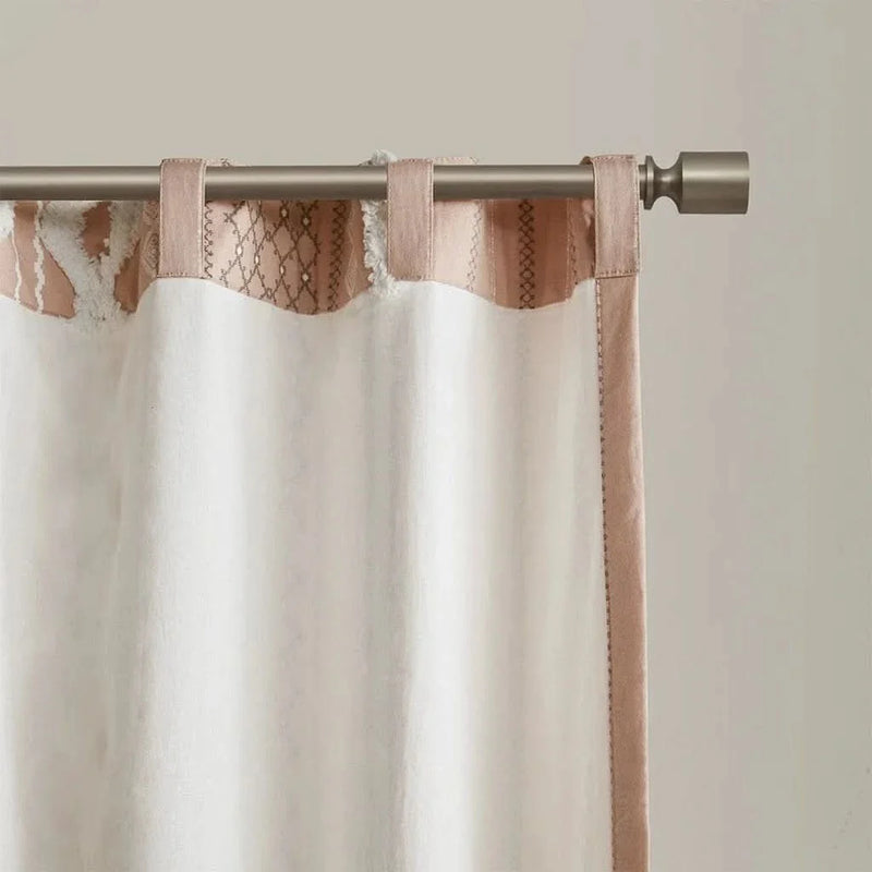 Cotton Curtain Panel Printed With Chenille Stripe Lining Blush 50x84