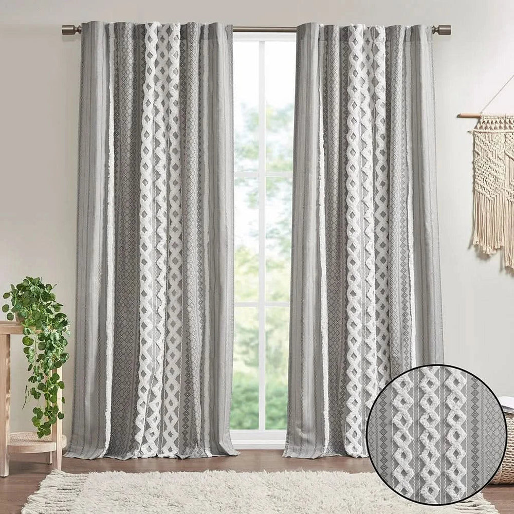 Cotton Curtain Panel Printed Chenille Stripe Lined Gray 50x84 Inches Media 11