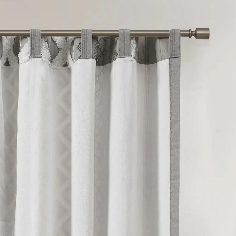 Cotton Curtain Panel Printed Chenille Stripe Lined Gray 50x84 Inches