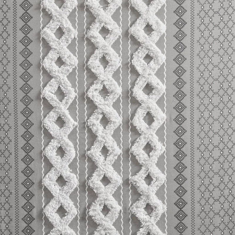 Cotton Curtain Panel Printed Chenille Stripe Lined Gray 50x84 Inches