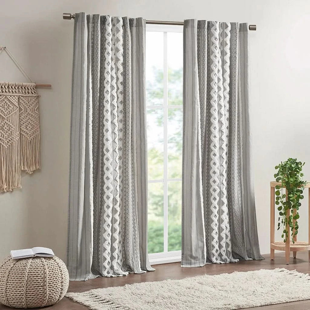 Cotton Curtain Panel Printed Chenille Stripe Lined Gray 50x84 Inches Media 10