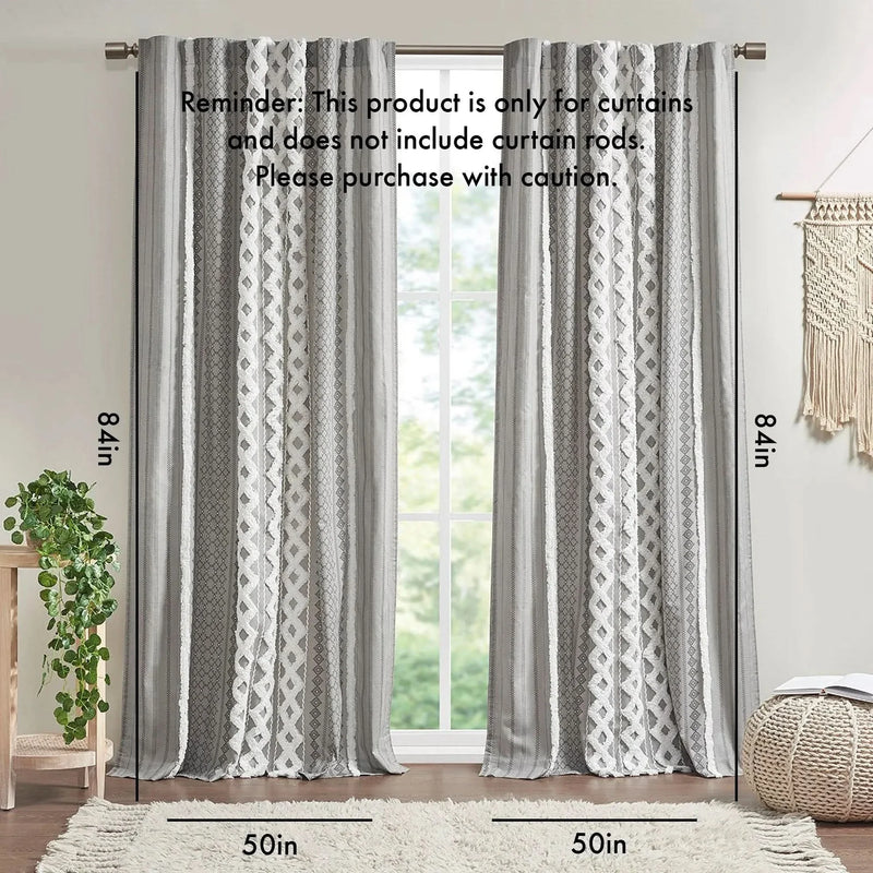 Cotton Curtain Panel Printed Chenille Stripe Lined Gray 50x84 Inches