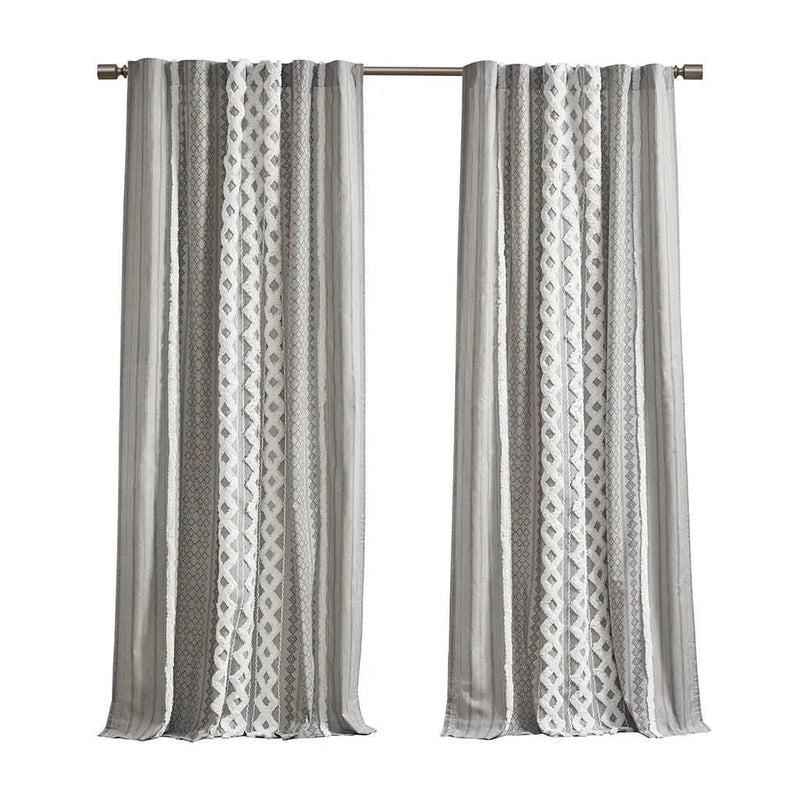 Cotton Curtain Panel Printed With Chenille Stripe Lining Gray 50x95