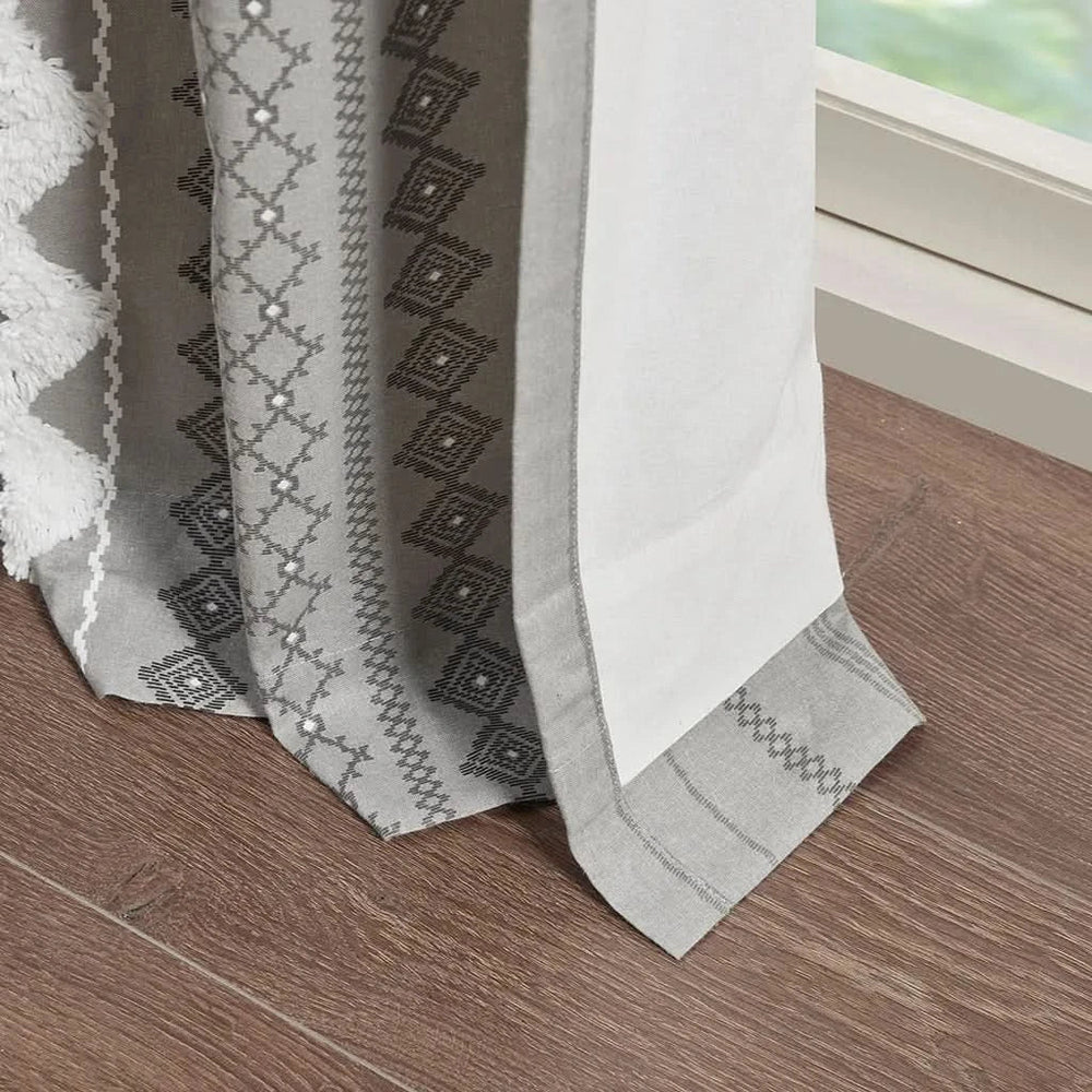 Cotton Curtain Panel Printed With Chenille Stripe Lining Gray 50x95 Media 8