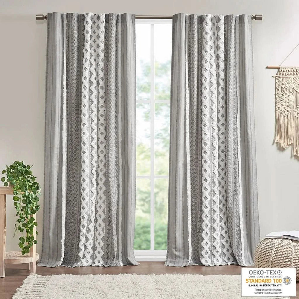 Cotton Curtain Panel Printed With Chenille Stripe Lining Gray 50x95 Media 1