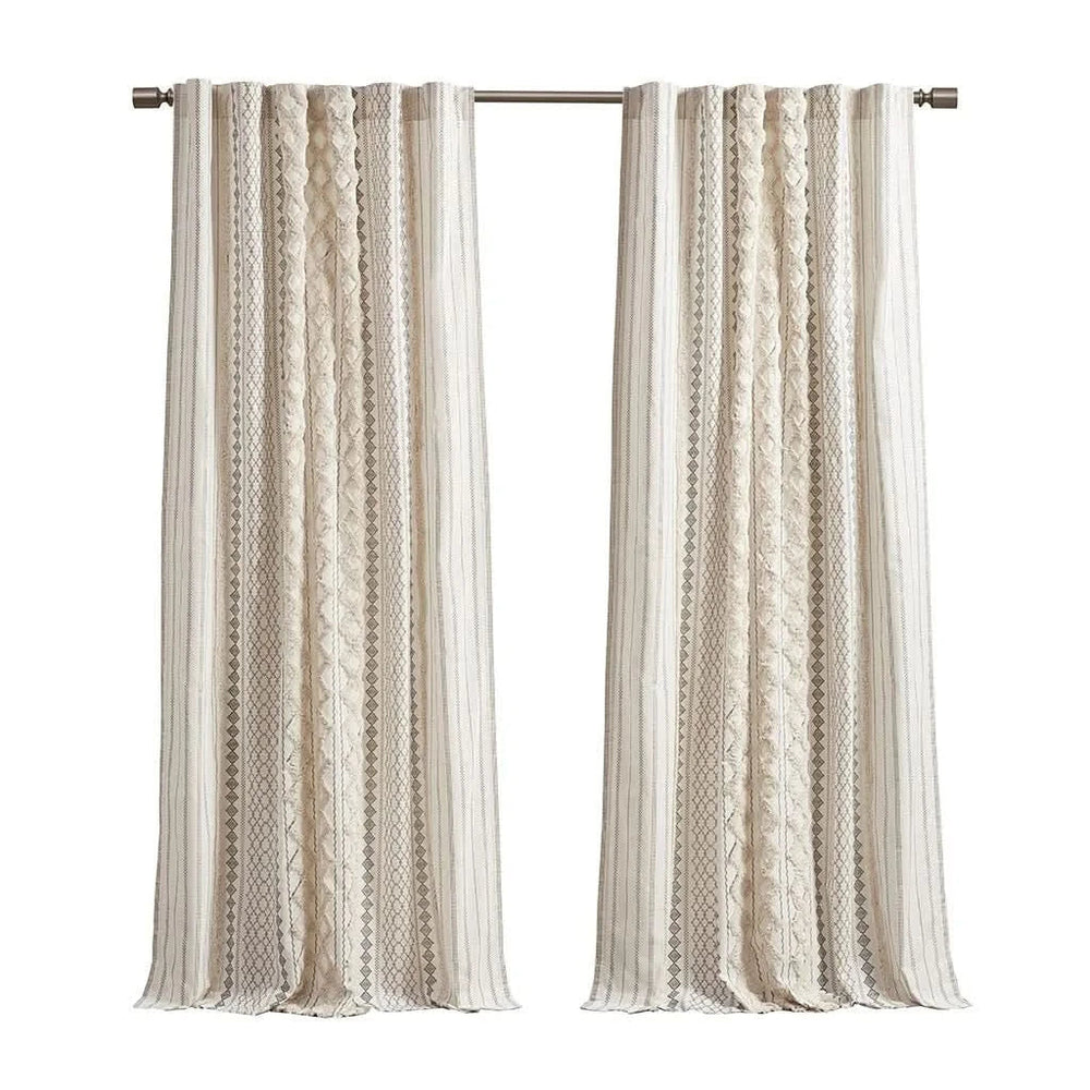 Cotton Curtain Panel Chenille Stripe Lined Ivory Living Room 50x84 Inches Media 14