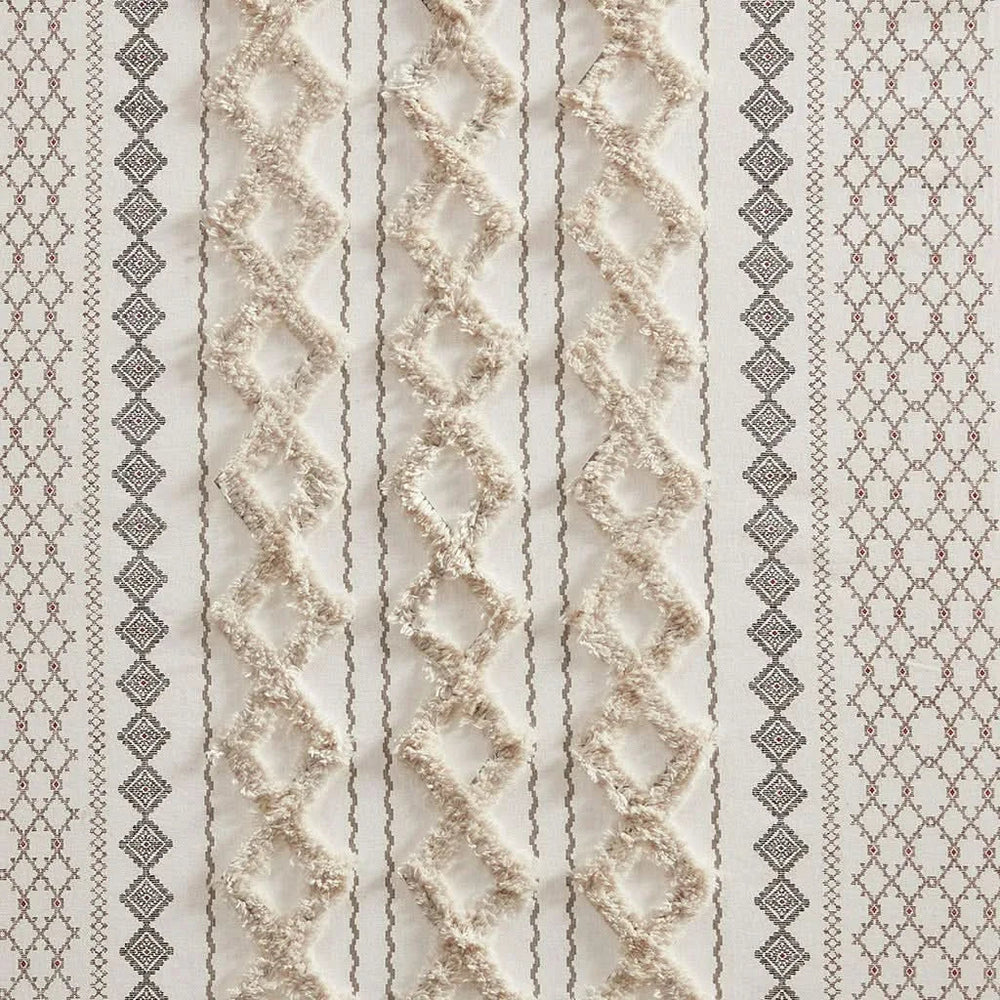 Cotton Curtain Panel Chenille Stripe Lined Ivory Living Room 50x84 Inches Media 7