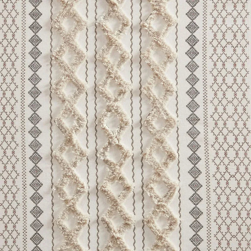 Cotton Curtain Panel Chenille Stripe Lined Ivory Living Room 50x84 Inches
