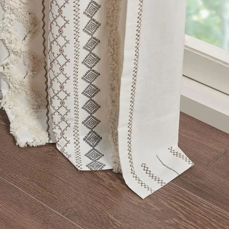 Cotton Curtain Panel Chenille Stripe Lined Ivory Living Room 50x84 Inches