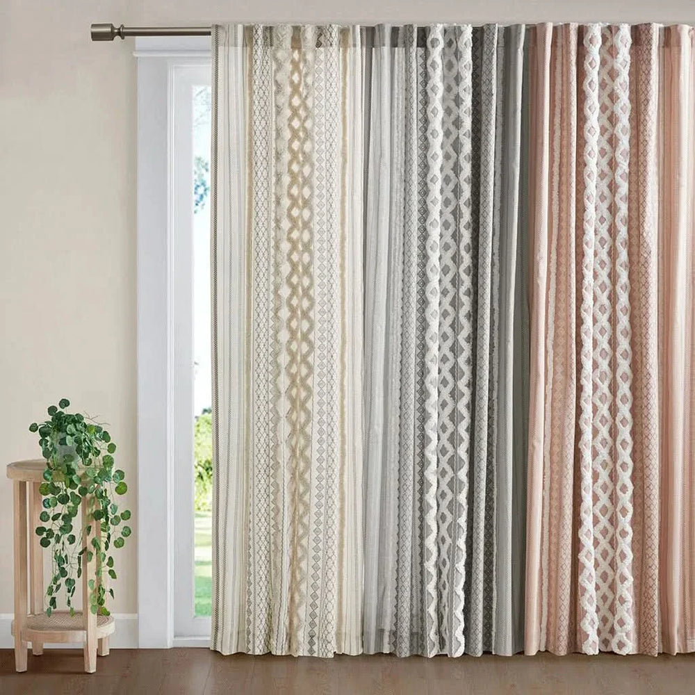 Cotton Curtain Panel Printed Chenille Stripe Lined Ivory 50x95 Inches Media 10