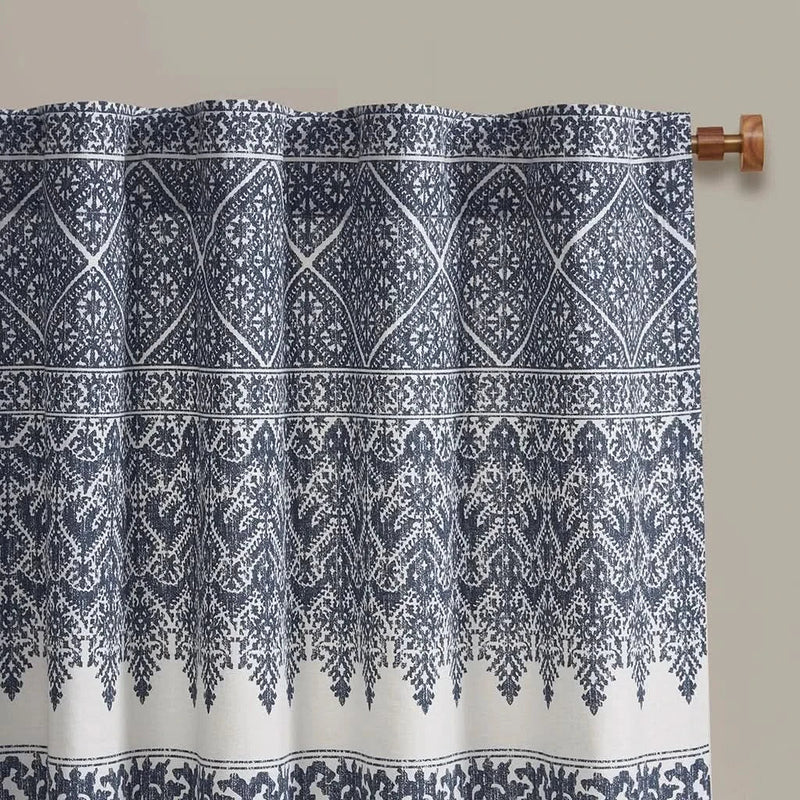 Cotton Curtain Panel Printed With Chenille Detail & Lining Multicolor