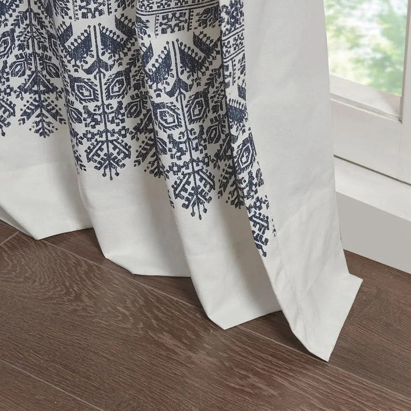 Cotton Curtain Panel Printed With Chenille Detail & Lining Multicolor