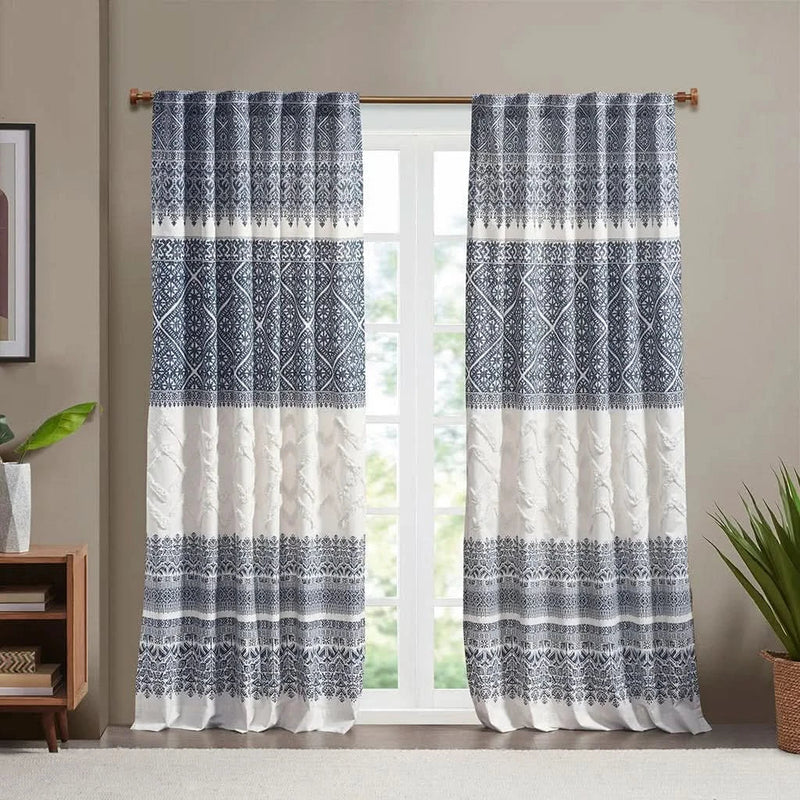 Cotton Curtain Panel Printed With Chenille Detail & Lining Multicolor