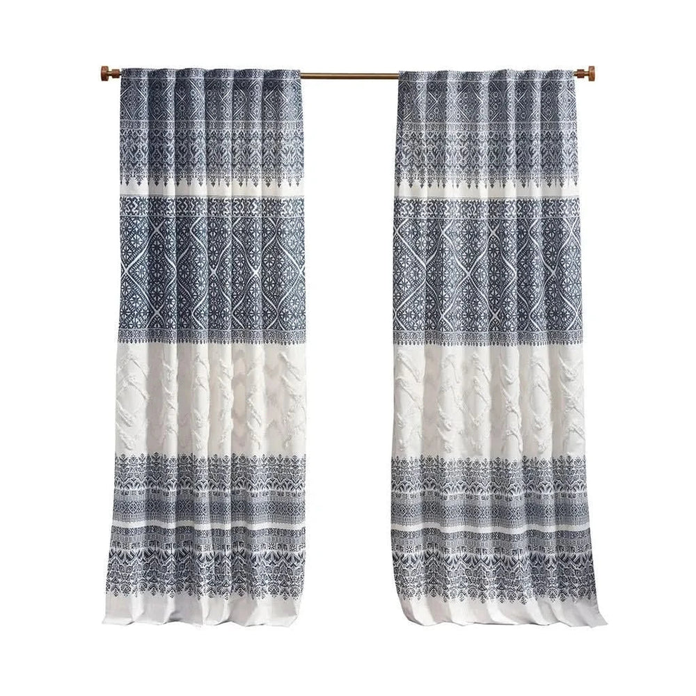Cotton Curtain Panel Printed With Chenille Detail & Lining Multicolor Media 8