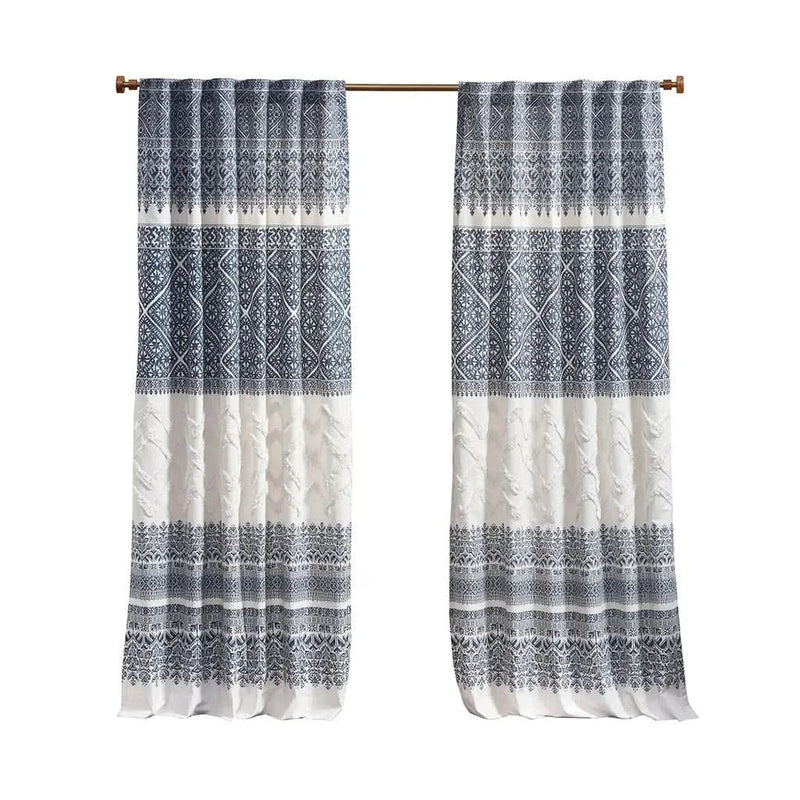 Cotton Curtain Panel Printed With Chenille Detail & Lining Multicolor