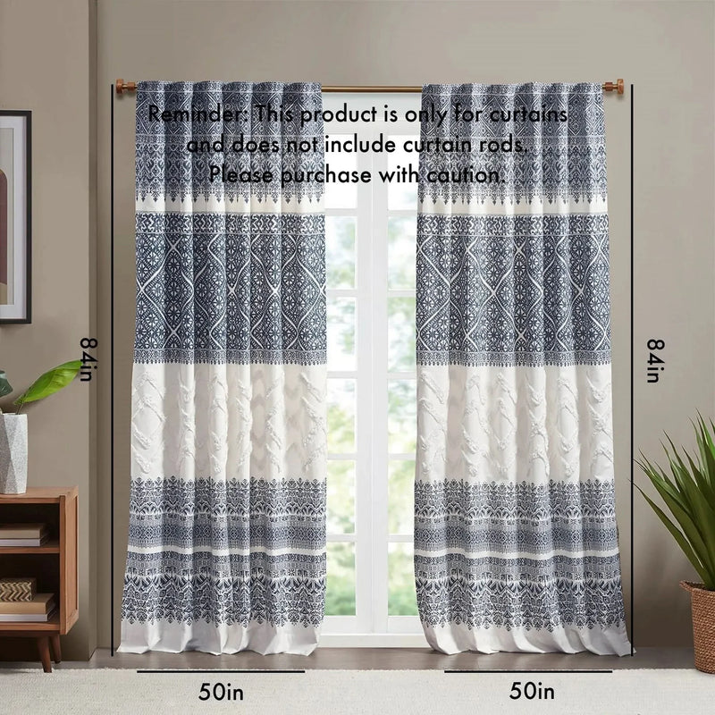Cotton Curtain Panel Printed With Chenille Detail & Lining Multicolor