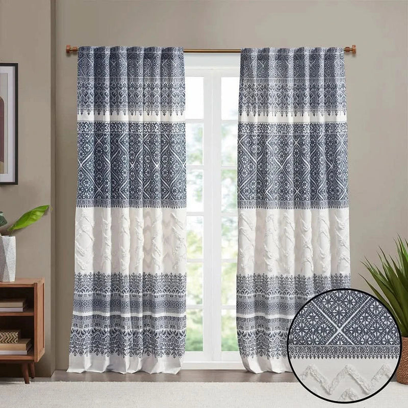 Cotton Curtain Panel Printed With Chenille Detail & Lining Multicolor