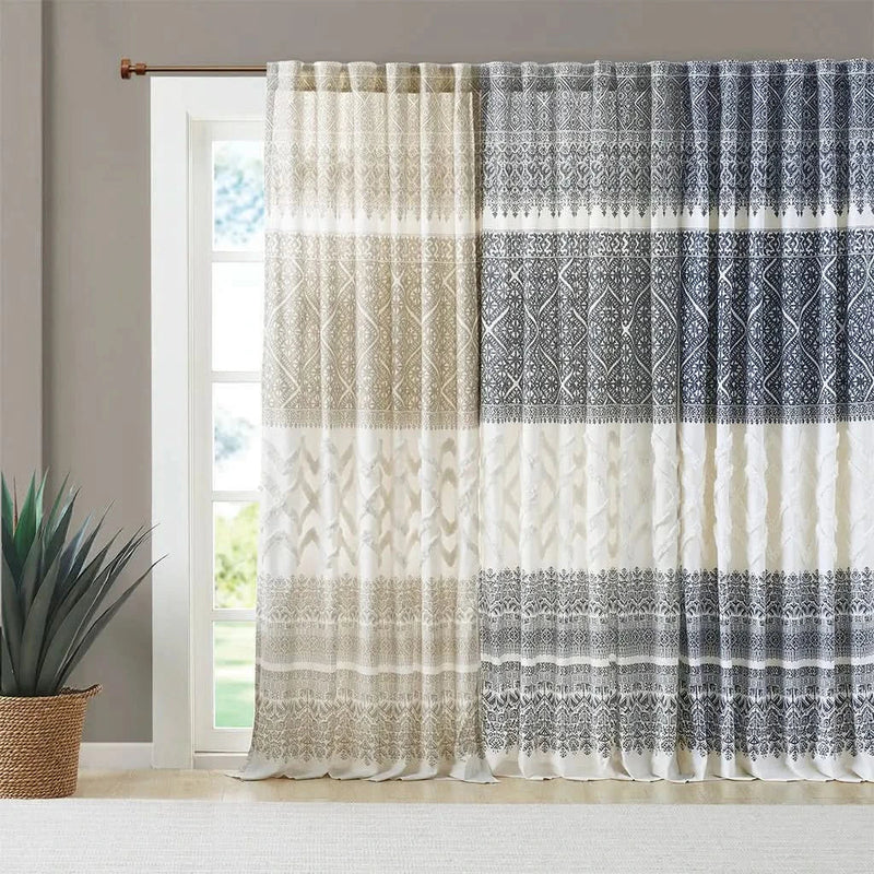 Cotton Curtain Panel Printed With Chenille Detail & Lining Multicolor
