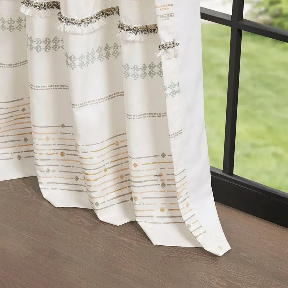 Cotton Printed Curtain Panel With Tassel Trim & Lining For Living Room Media 9