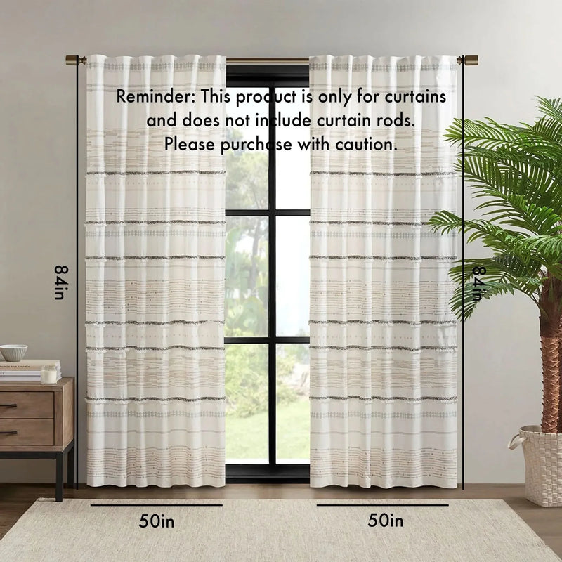 Cotton Printed Curtain Panel With Tassel Trim & Lining For Living Room