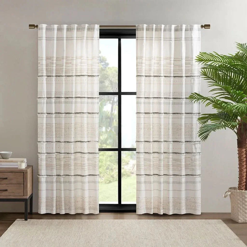 Cotton Printed Curtain Panel With Tassel Trim & Lining For Living Room