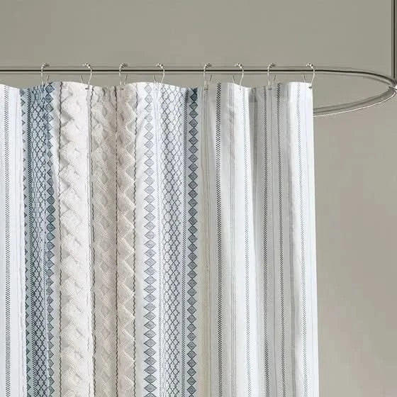 Cotton Shower Curtain + Printed Chenille Stripe + Multicolor Design
