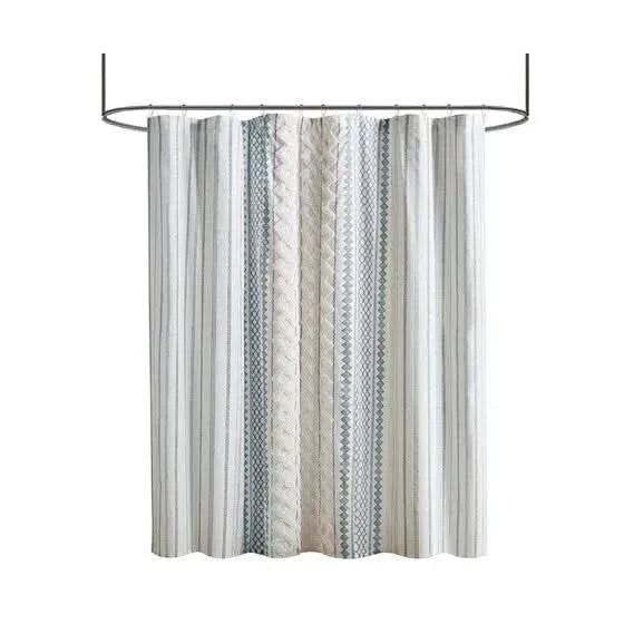 Cotton Shower Curtain + Printed Chenille Stripe + Multicolor Design
