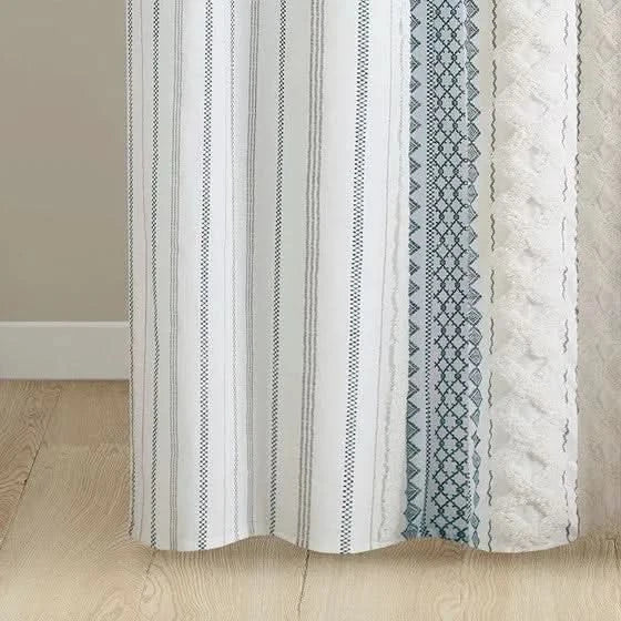 Cotton Shower Curtain + Printed Chenille Stripe + Multicolor Design