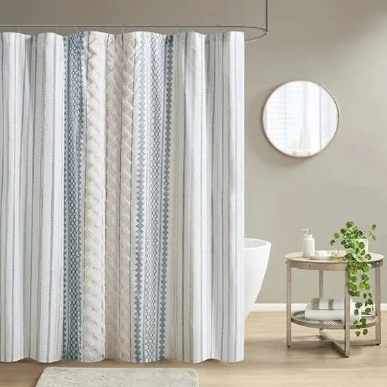 Cotton Shower Curtain + Printed Chenille Stripe + Multicolor Design Media 1