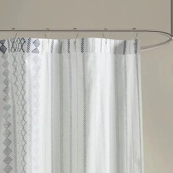 Cotton Shower Curtain + Printed Chenille Stripe + Multicolor Design