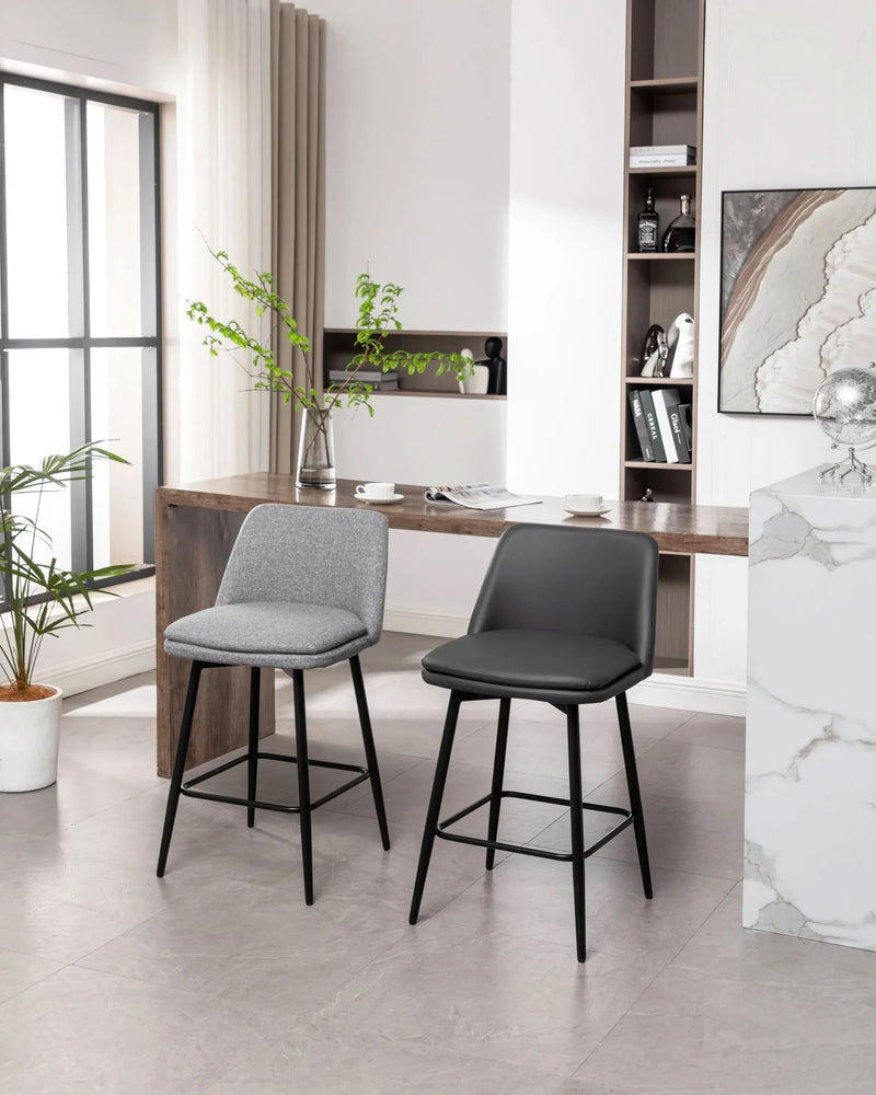 Counter Height Bar Stools PU Leather Backrest 360 Swivel Set Of 2