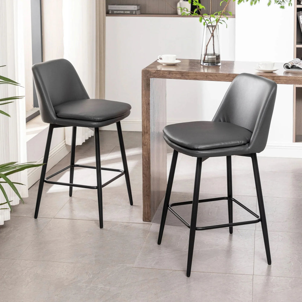 Counter Height Bar Stools PU Leather Backrest 360 Swivel Set Of 2 Media 2