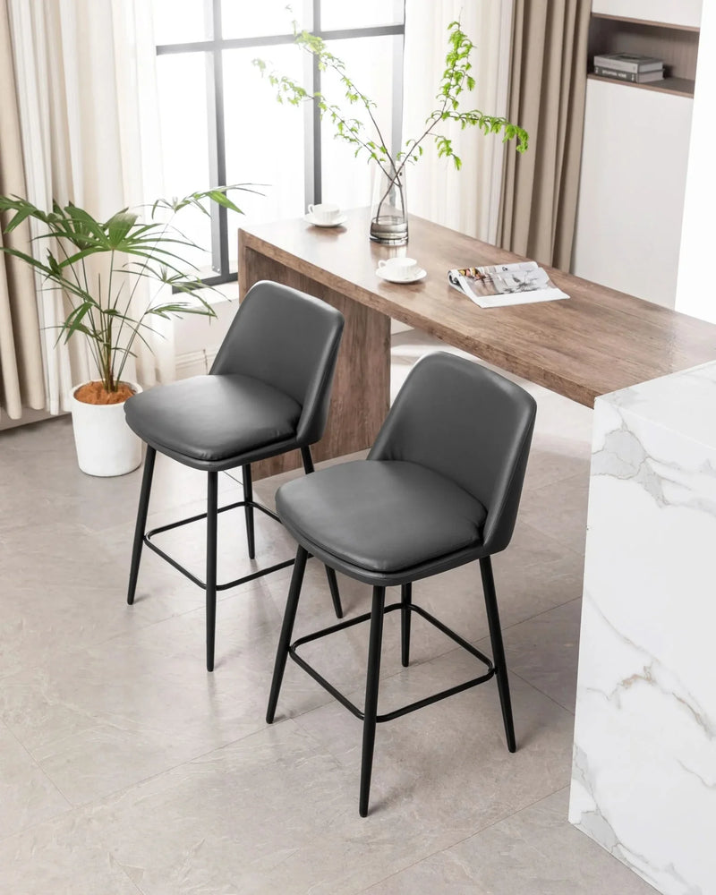 Counter Height Bar Stools PU Leather Backrest 360 Swivel Set Of 2